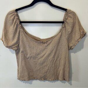 American Eagle Outfitters Cream Smocked Puff Sleeve Blouse